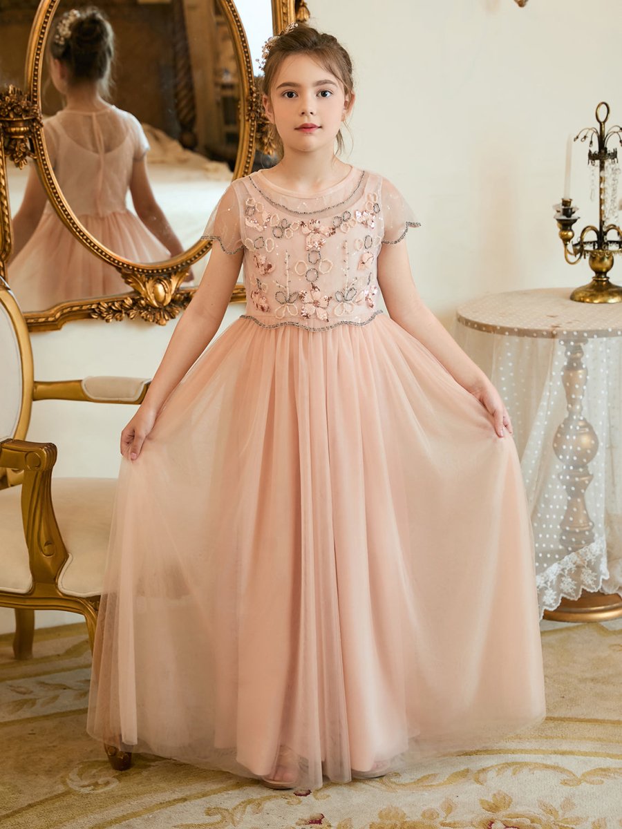 NumberSea - A - line Chiffon Floor - length Pink Flower Girl Dress