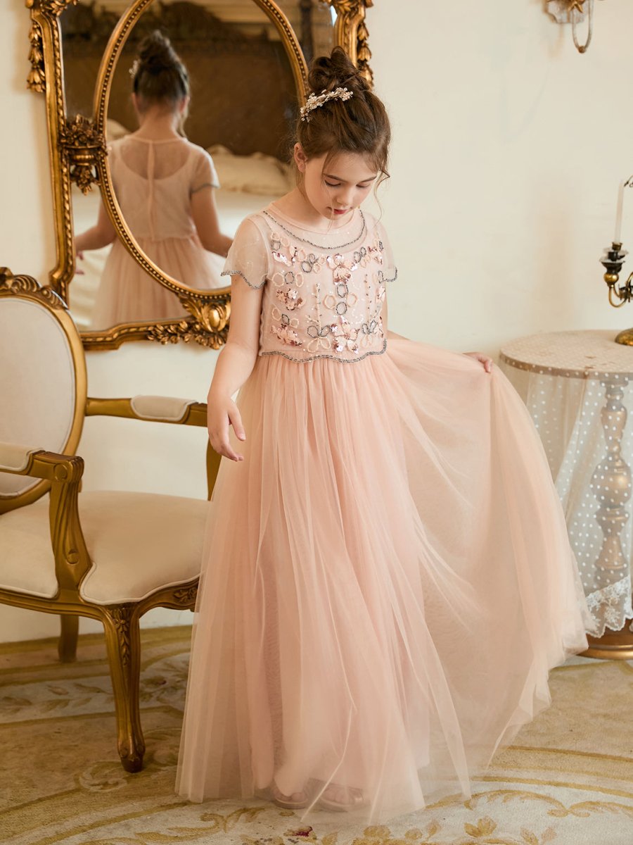 NumberSea - A - line Chiffon Floor - length Pink Flower Girl Dress