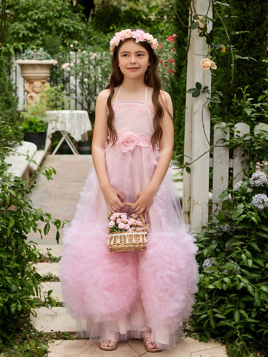 NumberSea - A - line Chiffon Floor - length Pink Flower Girl Dress