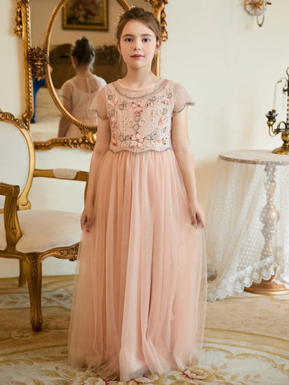 NumberSea - A - line Chiffon Floor - length Pink Flower Girl Dress