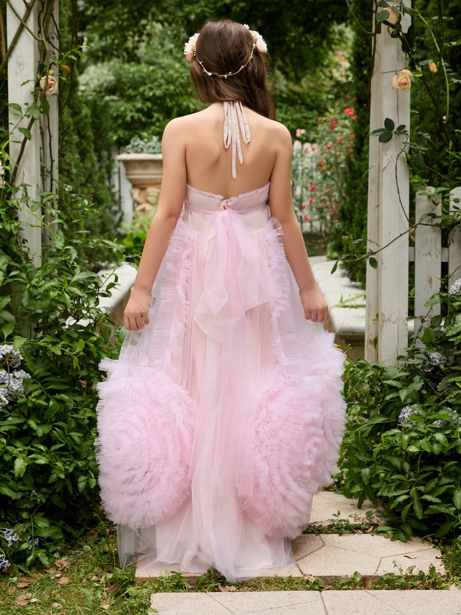 NumberSea - A - line Chiffon Floor - length Pink Flower Girl Dress