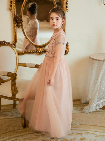 NumberSea - A - line Chiffon Floor - length Pink Flower Girl Dress