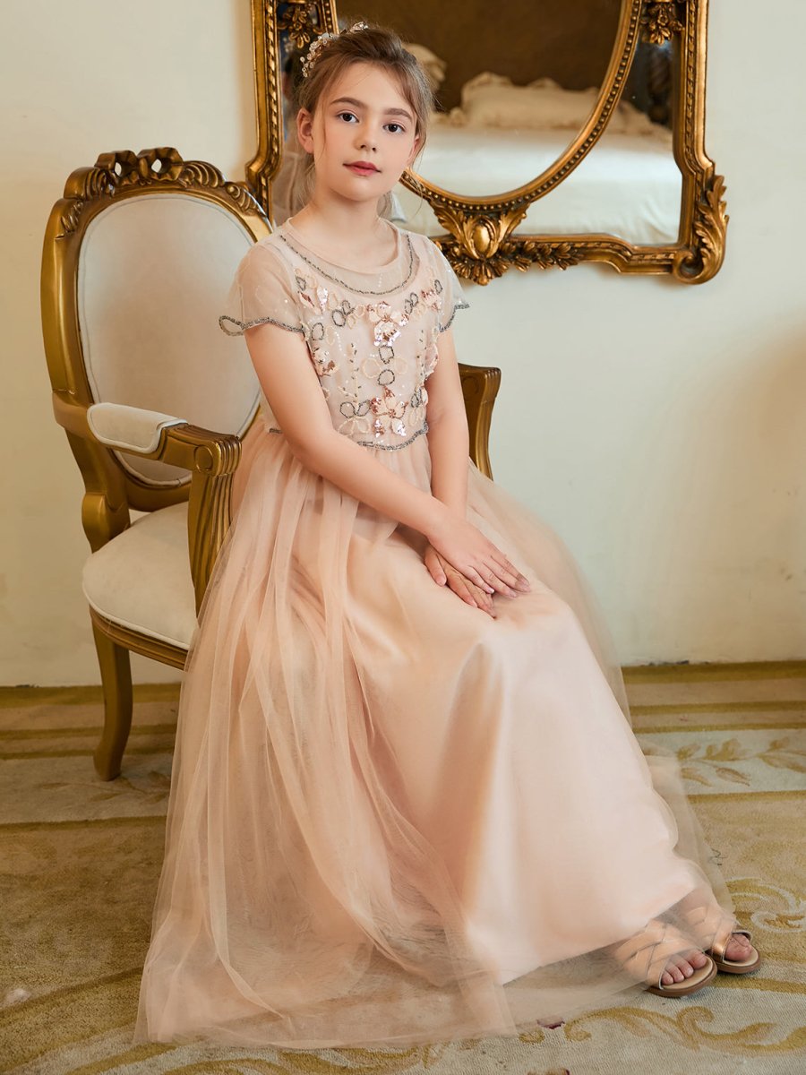 NumberSea - A - line Chiffon Floor - length Pink Flower Girl Dress