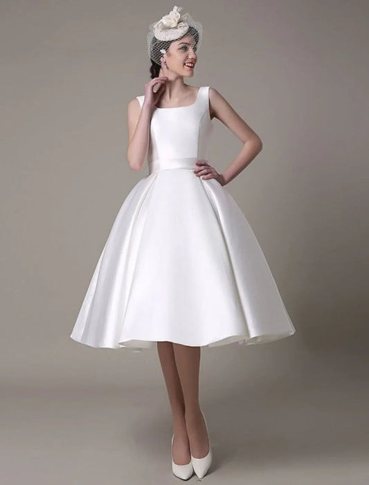 NumberSea - A - Line Cocktail Dresses Party Dress Graduation Wedding Guest Knee Length Sleeveless Square Neck Satin with Pleats