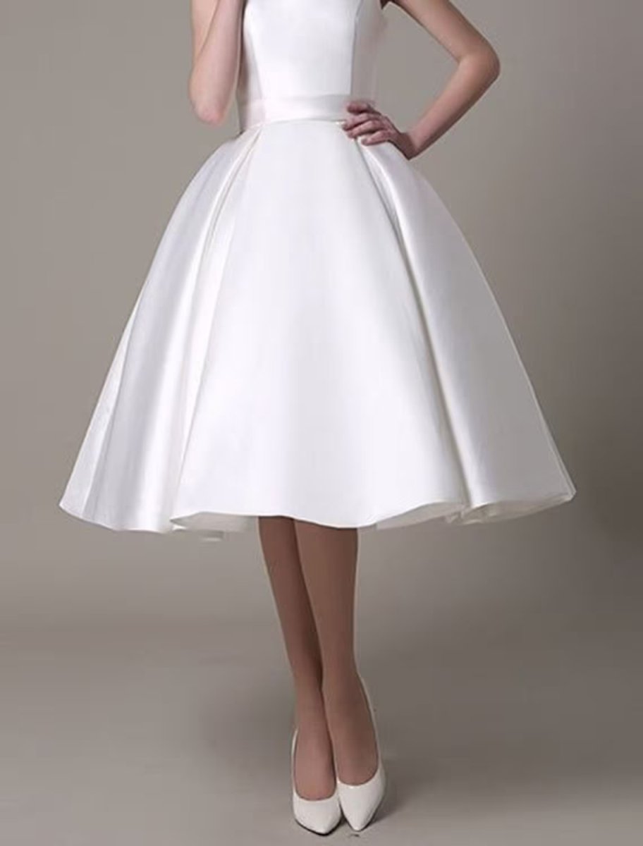 NumberSea - A - Line Cocktail Dresses Party Dress Wedding Guest Knee Length Sleeveless Square Neck Satin with Pleats