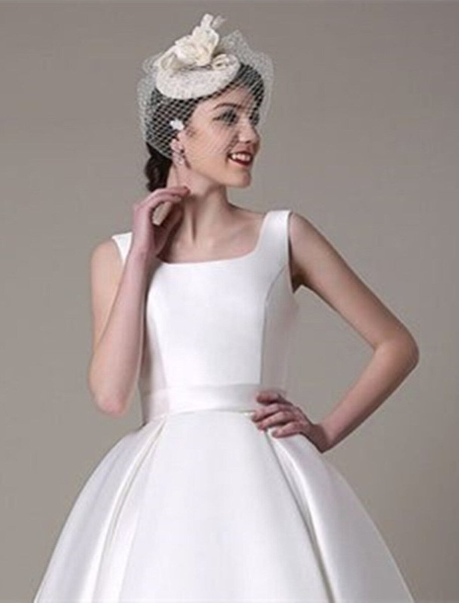 NumberSea - A - Line Cocktail Dresses Party Dress Wedding Guest Knee Length Sleeveless Square Neck Satin with Pleats