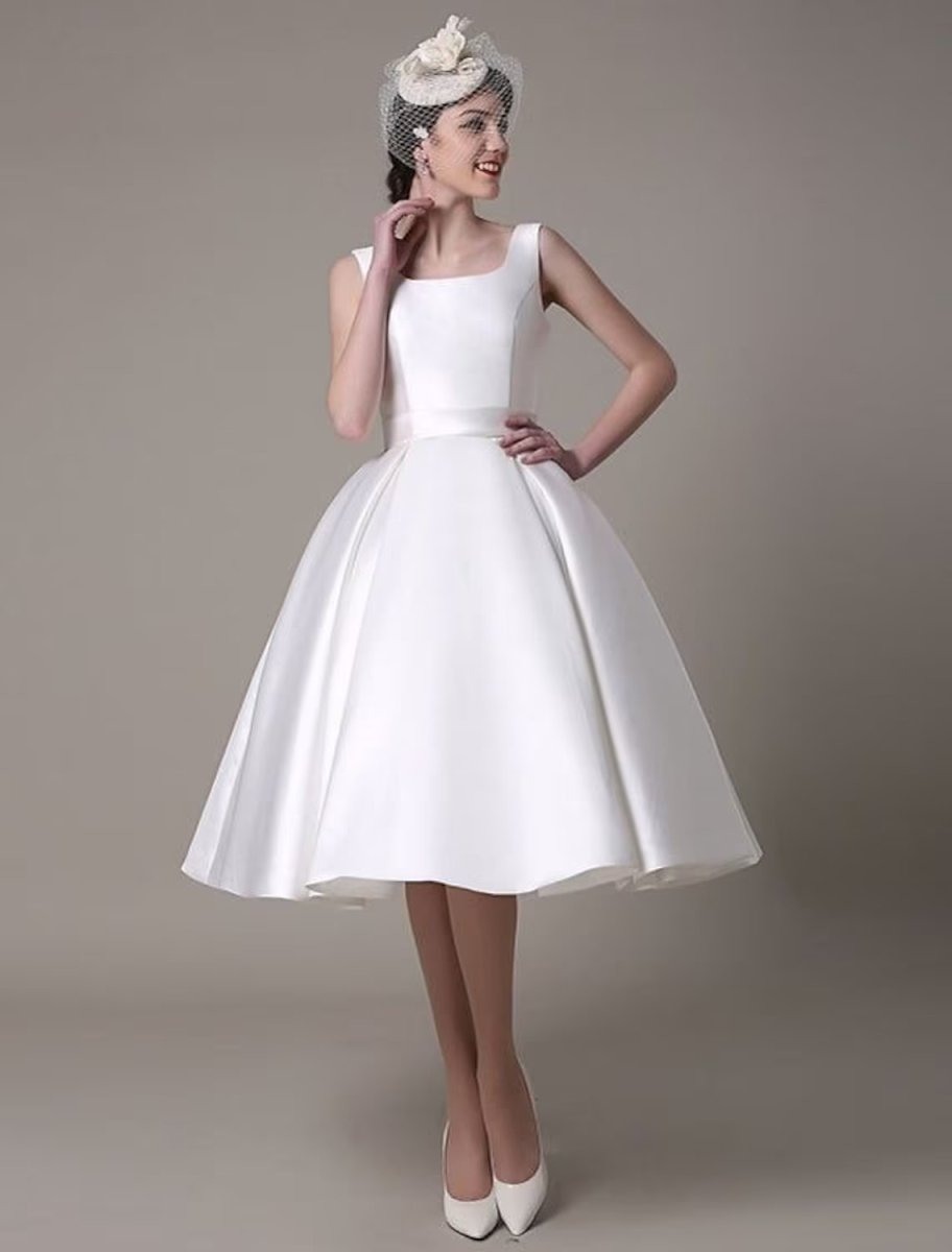 NumberSea - A - Line Cocktail Dresses Party Dress Wedding Guest Knee Length Sleeveless Square Neck Satin with Pleats