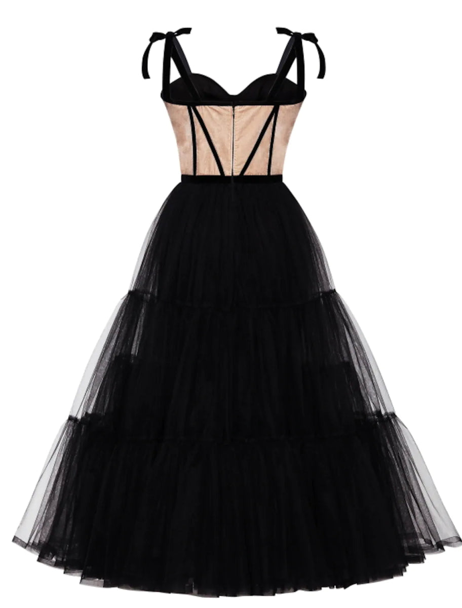 NumberSea - A - Line Cocktail Dresses Party Dress Wedding Guest Tea Length Sleeveless Sweetheart Wednesday Addams Family Tulle with Pleats Tiered