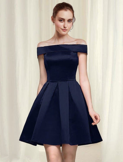 NumberSea - A - Line Cocktail Dresses Reformation Amante Dress Homecoming Short / Mini Sleeveless Off Shoulder Satin with Sleek