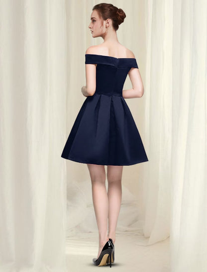 NumberSea - A - Line Cocktail Dresses Reformation Amante Dress Homecoming Short / Mini Sleeveless Off Shoulder Satin with Sleek