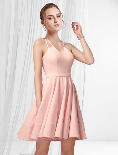 NumberSea - A - Line Cocktail Dresses Reformation Amante Dress Homecoming Short / Mini Sleeveless Spaghetti Strap Satin with Pleats