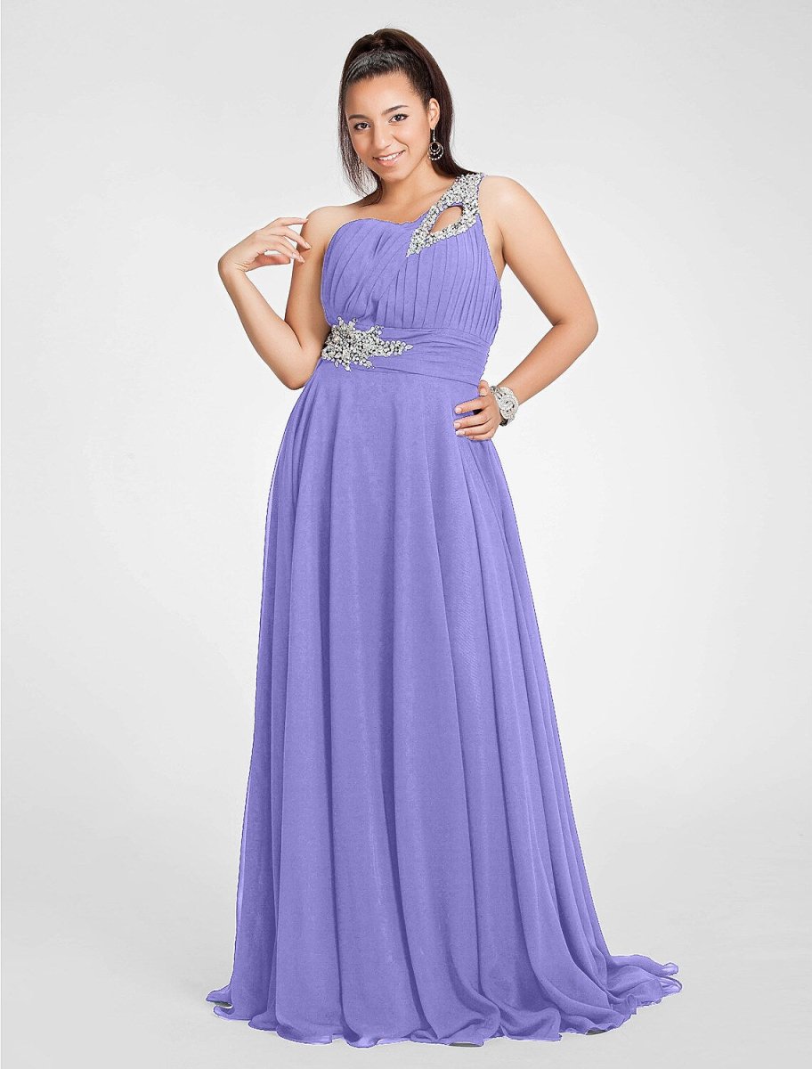 NumberSea - A - Line Cut Out Dress Wedding Guest Sweep / Brush Train Sleeveless One Shoulder Chiffon with Ruched Beading