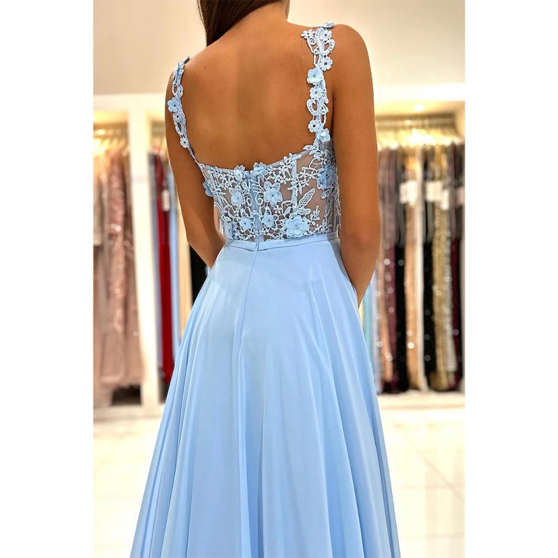 NumberSea - A Line Double Straps Lace Long Prom Formal Dress