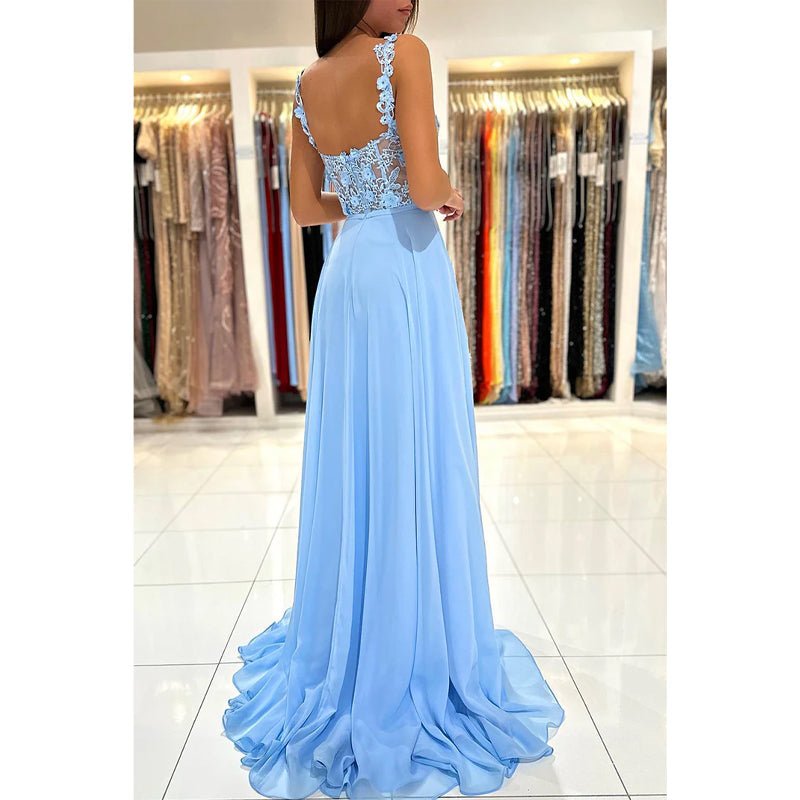 NumberSea - A Line Double Straps Lace Long Prom Formal Dress