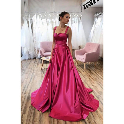 NumberSea - A - line Double Straps Split Long Prom Dress with Pockets