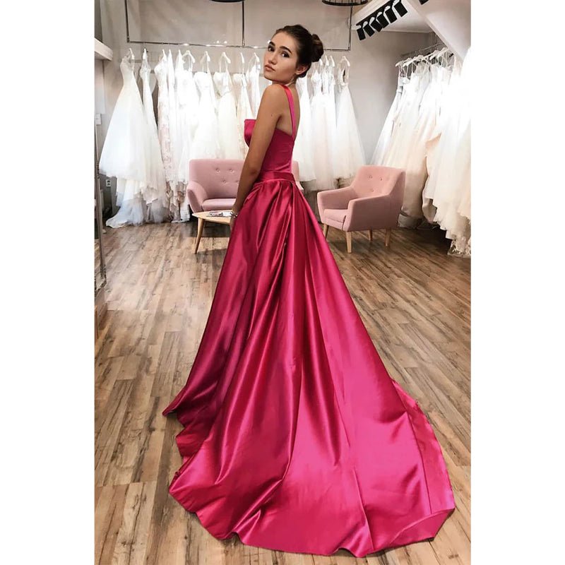 NumberSea - A - line Double Straps Split Long Prom Dress with Pockets