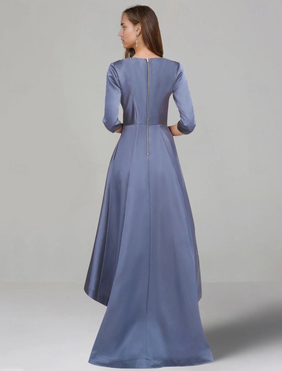 NumberSea - A - Line Dress Mother of the Bride Dress Elegant V Neck Tea Length Satin 3/4 Length Sleeve