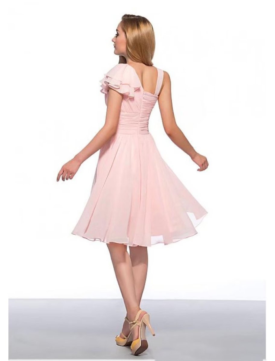 NumberSea - A - Line Empire Elegant Engagement Cocktail Party Dress Jewel Neck Sleeveless Knee Length Chiffon with Ruched