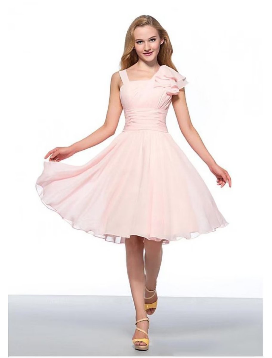 NumberSea - A - Line Empire Elegant Engagement Cocktail Party Dress Jewel Neck Sleeveless Knee Length Chiffon with Ruched