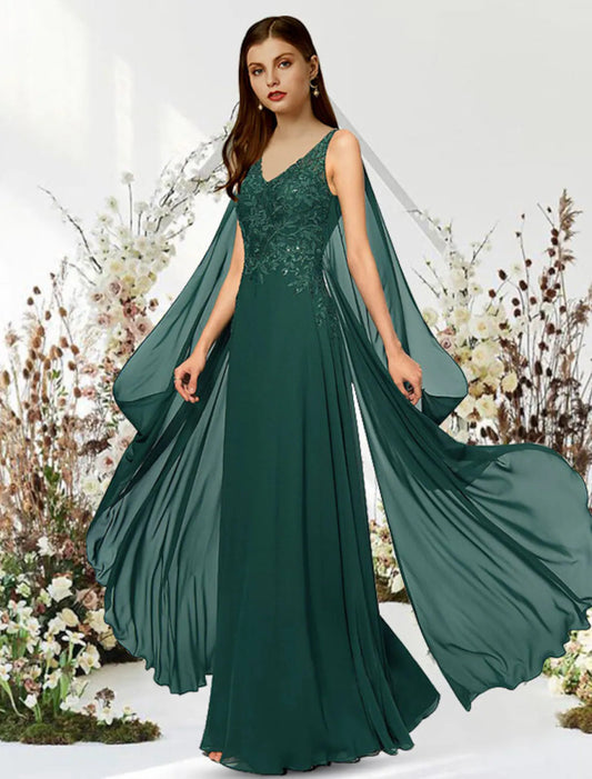 NumberSea - A - Line Empire Elegant Engagement Formal Evening Dress V Neck Sleeveless Floor Length Chiffon with Sequin Appliques