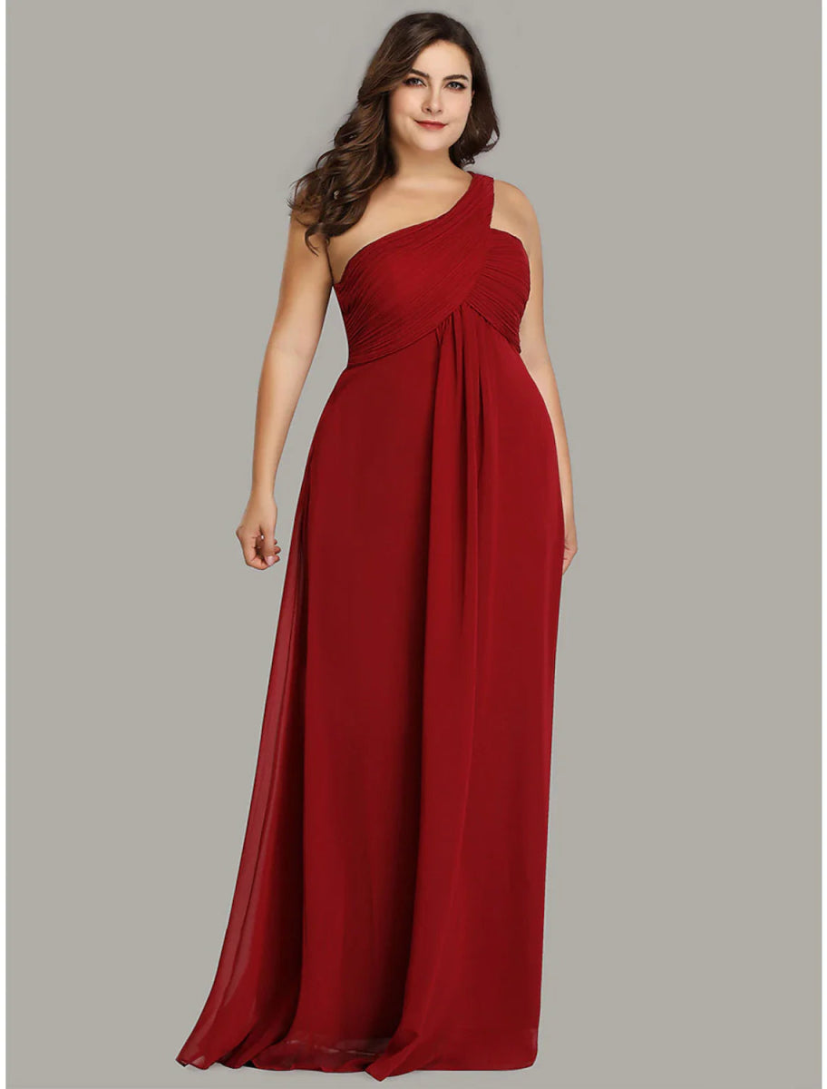 NumberSea - A - Line Evening Gown Empire Dress Formal Evening Floor Length Sleeveless One Shoulder Bridesmaid Dress Chiffon Backless with Pleats Draping