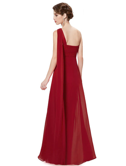 NumberSea - A - Line Evening Gown Empire Dress Formal Evening Floor Length Sleeveless One Shoulder Bridesmaid Dress Chiffon Backless with Pleats Draping