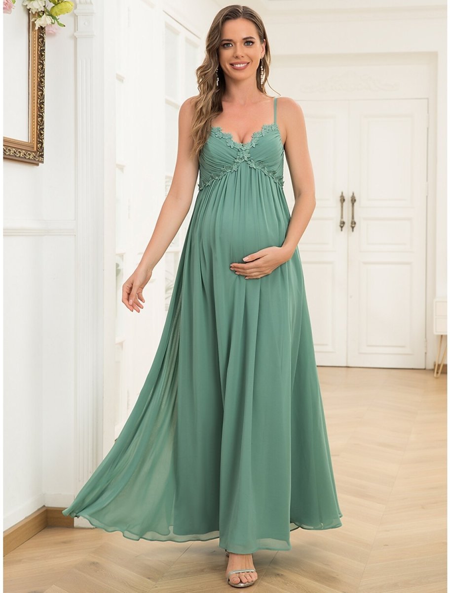 NumberSea - A - Line Evening Gown Maternity Dress Wedding Guest Wedding Party Floor Length Sleeveless V Neck Chiffon V Back with Draping