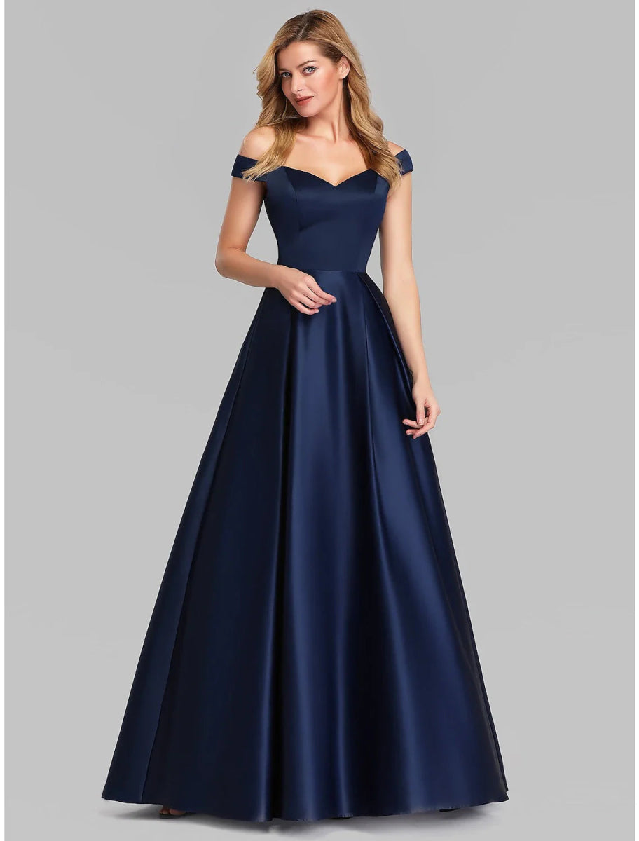 NumberSea - A - Line Evening Gown Party Dress Elegant & Luxurious Dress Wedding Guest Formal Evening Floor Length Sleeveless Plunging Neck Satin with Ruched