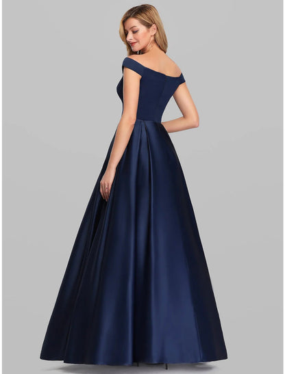 NumberSea - A - Line Evening Gown Party Dress Elegant & Luxurious Dress Wedding Guest Formal Evening Floor Length Sleeveless Plunging Neck Satin with Ruched