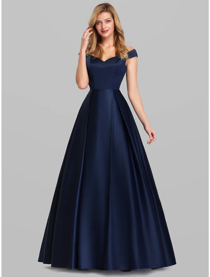 NumberSea - A - Line Evening Gown Party Dress Elegant & Luxurious Dress Wedding Guest Formal Evening Floor Length Sleeveless Plunging Neck Satin with Ruched