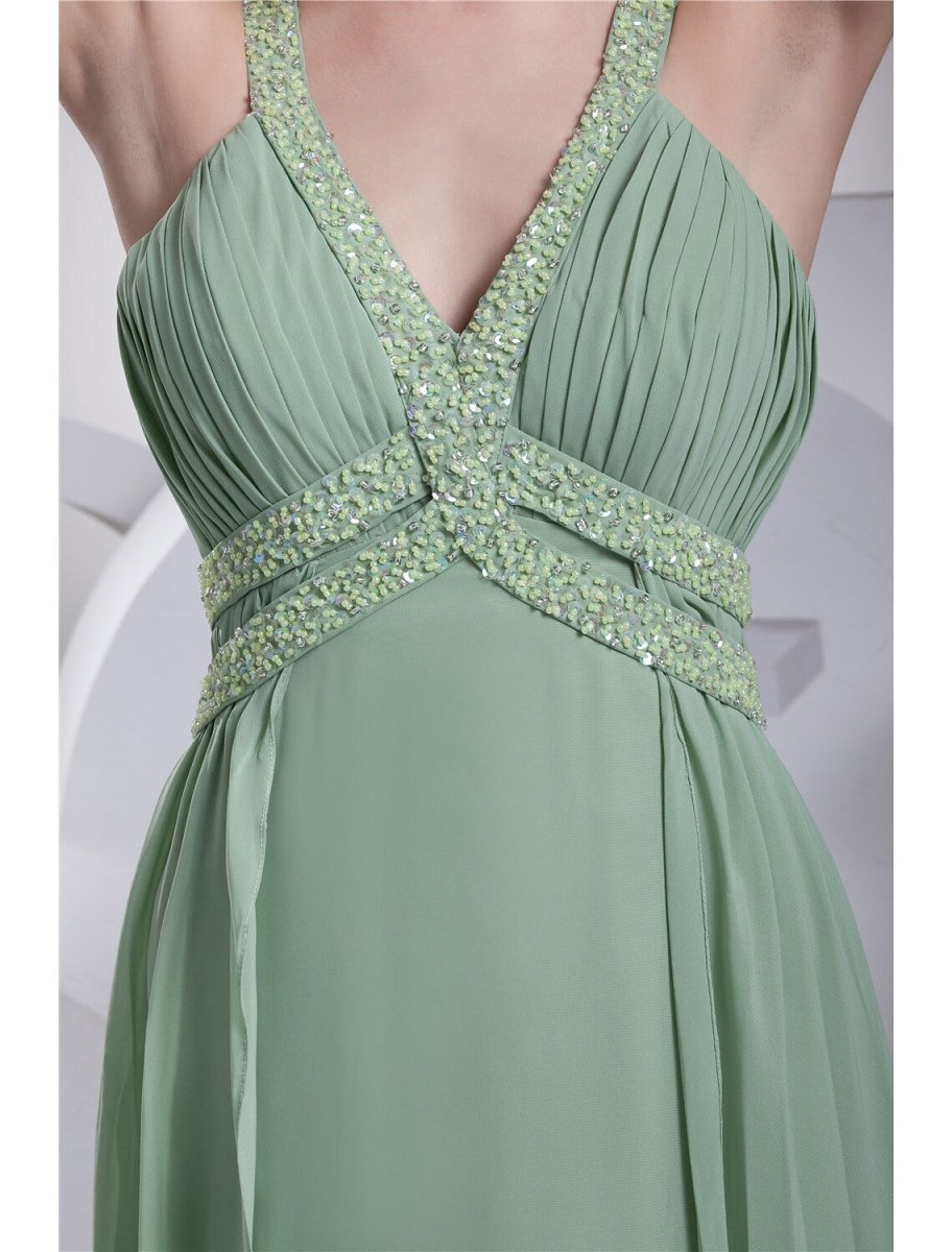 NumberSea - A - Line Evening Gown Sparkle Dress Formal Evening Floor Length Sleeveless Spaghetti Strap Chiffon with Beading