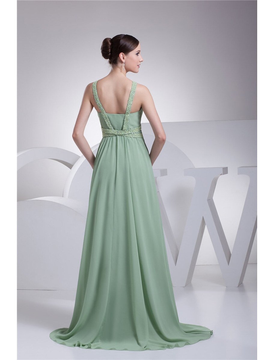 NumberSea - A - Line Evening Gown Sparkle Dress Formal Evening Floor Length Sleeveless Spaghetti Strap Chiffon with Beading