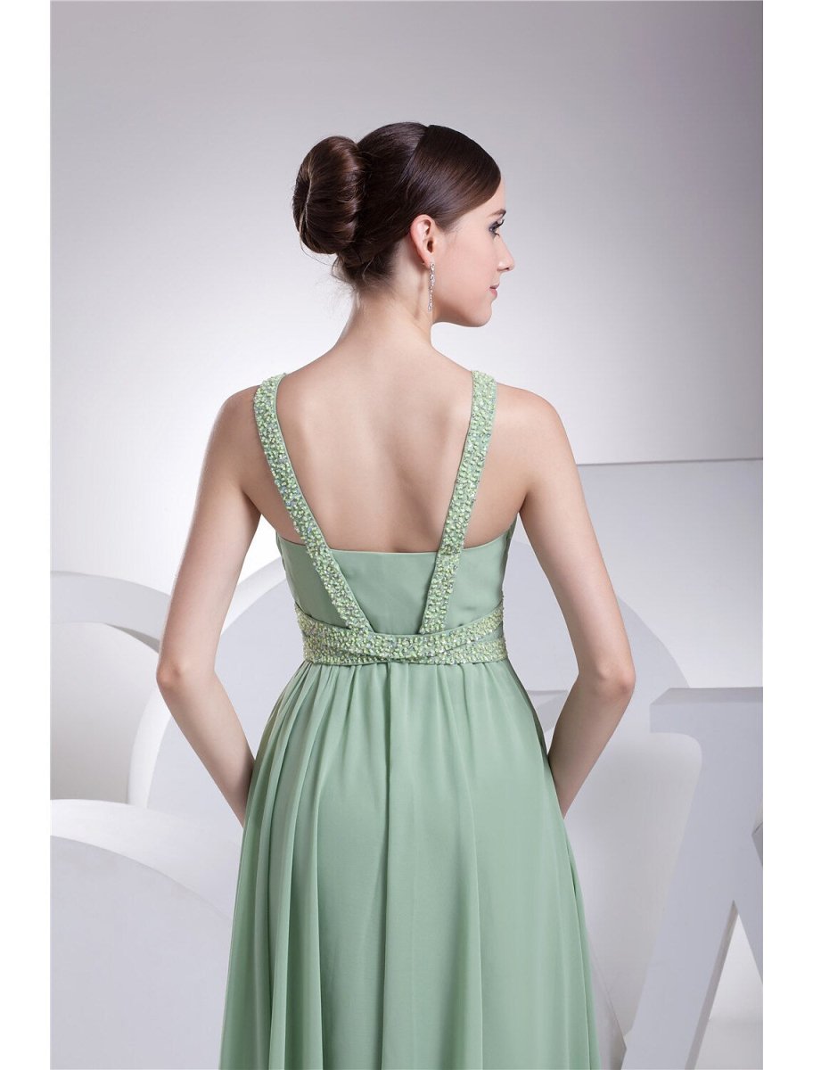 NumberSea - A - Line Evening Gown Sparkle Dress Formal Evening Floor Length Sleeveless Spaghetti Strap Chiffon with Beading