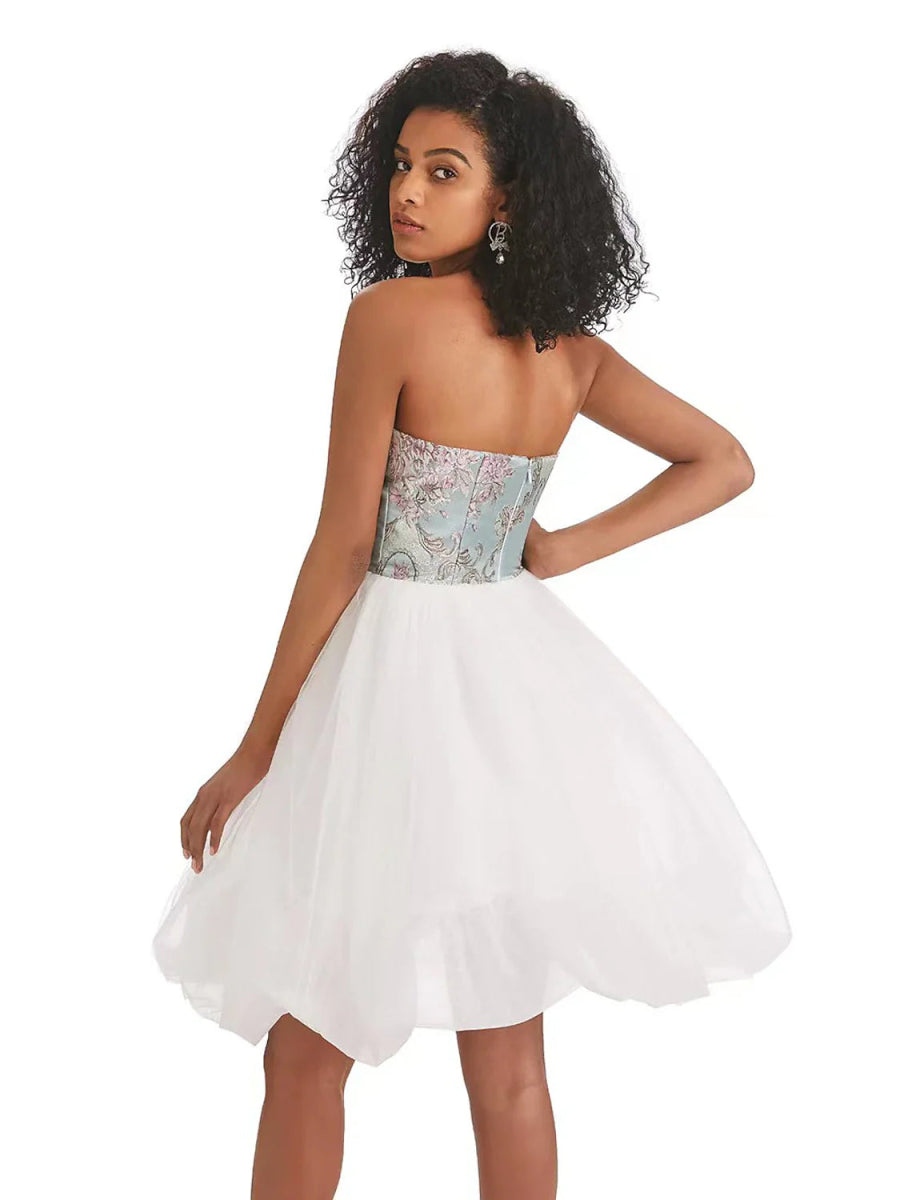 NumberSea - A - Line Homecoming Dresses Color Block Dress Graduation Birthday Short / Mini Sleeveless Strapless Tulle with Print