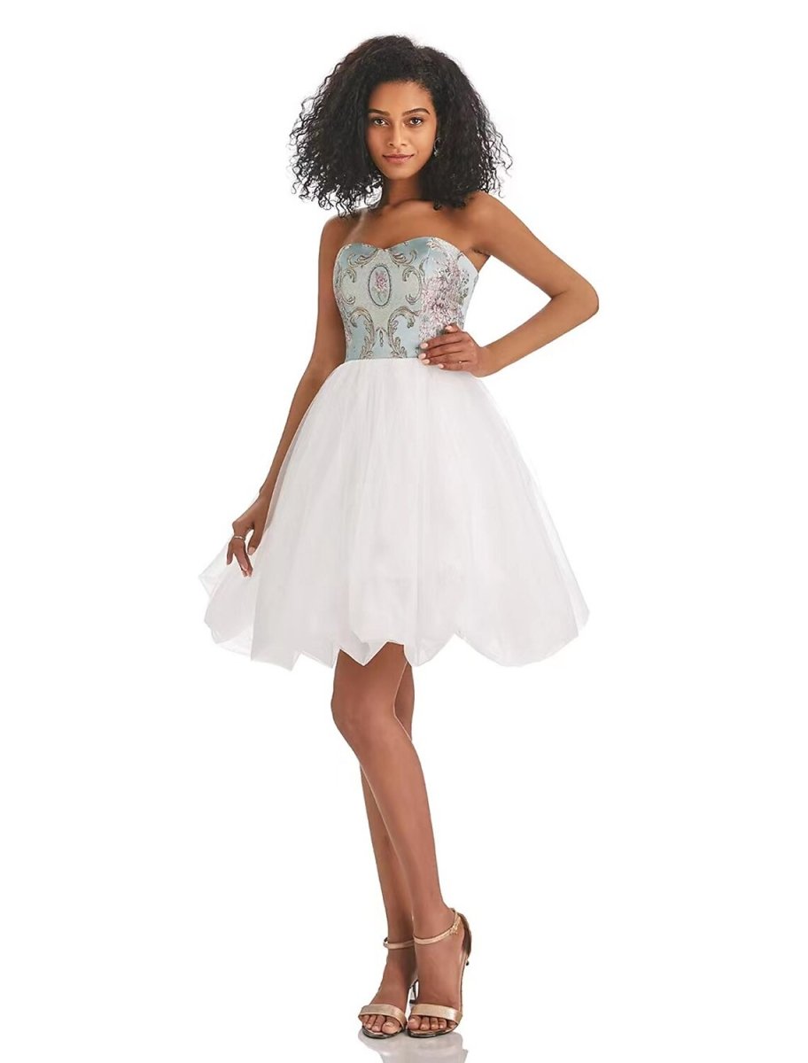 NumberSea - A - Line Homecoming Dresses Color Block Dress Graduation Birthday Short / Mini Sleeveless Strapless Tulle with Print