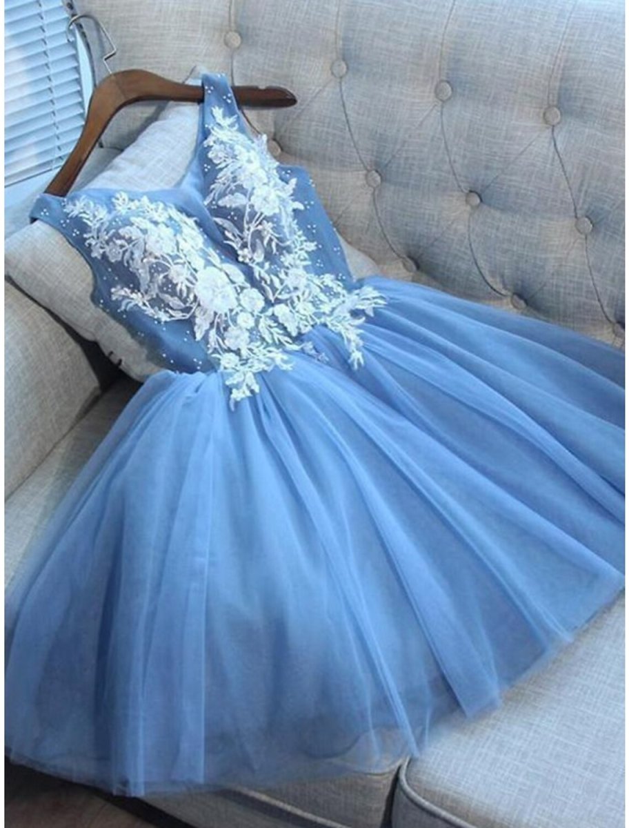 NumberSea - A - Line Homecoming Dresses Color Block Dress Graduation Sweet 16 Short / Mini Sleeveless V Neck Tulle with Appliques