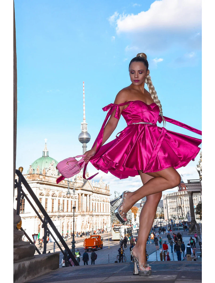 NumberSea - A - Line Homecoming Dresses Corsets Dress Holiday Graduation Short / Mini Sleeveless Spaghetti Strap Pink Dress Satin with Bow(s)