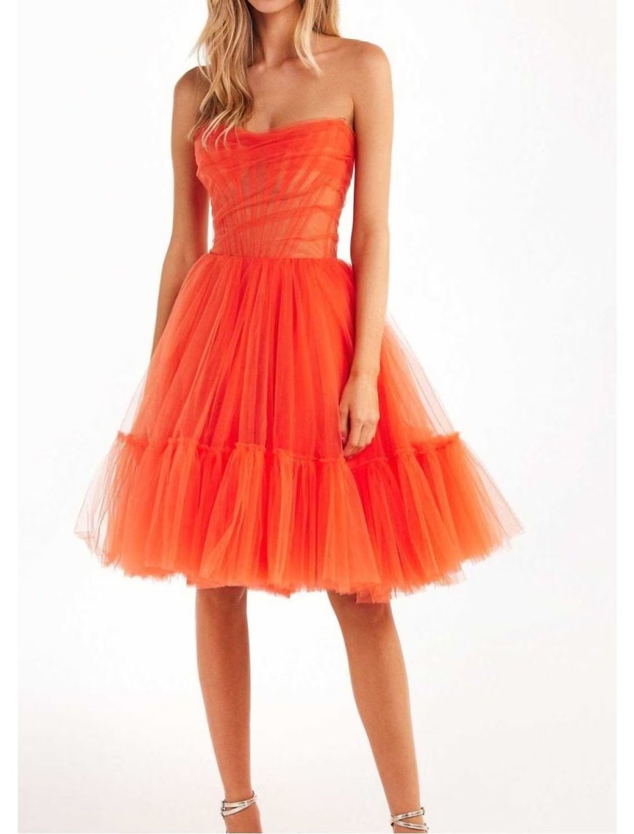 NumberSea - A - Line Homecoming Dresses Corsets Dress Party Wear Knee Length Sleeveless Strapless Tulle with Pleats