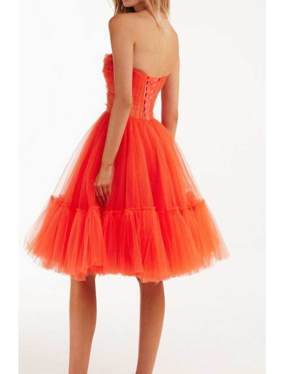 NumberSea - A - Line Homecoming Dresses Corsets Dress Party Wear Knee Length Sleeveless Strapless Tulle with Pleats