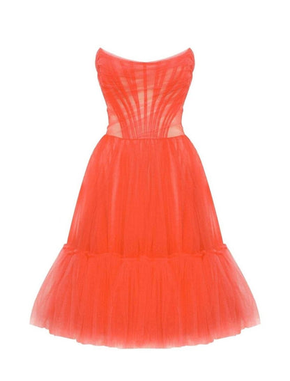 NumberSea - A - Line Homecoming Dresses Corsets Dress Party Wear Knee Length Sleeveless Strapless Tulle with Pleats