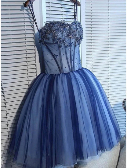 NumberSea - A - Line Homecoming Dresses Elegant Dress Graduation Sweet 16 Short / Mini Sleeveless Spaghetti Strap Tulle with Rhinestone