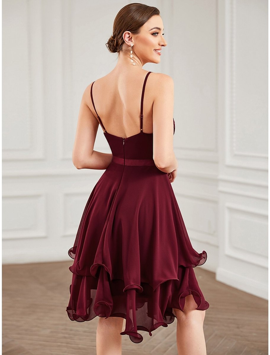 NumberSea - A - Line Homecoming Dresses Elegant Dress Homecoming Short / Mini Sleeveless Sweetheart Chiffon with Pure Color Tiered