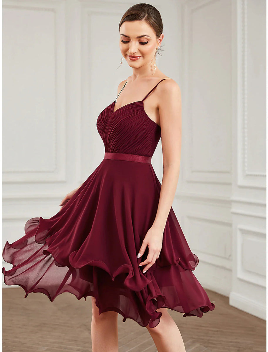 NumberSea - A - Line Homecoming Dresses Elegant Dress Homecoming Short / Mini Sleeveless Sweetheart Chiffon with Pure Color Tiered