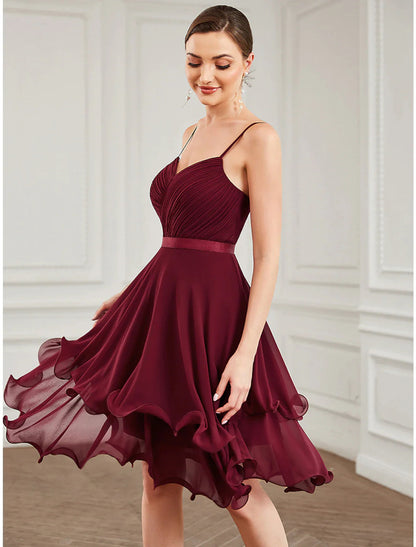 NumberSea - A - Line Homecoming Dresses Elegant Dress Homecoming Short / Mini Sleeveless Sweetheart Chiffon with Pure Color Tiered