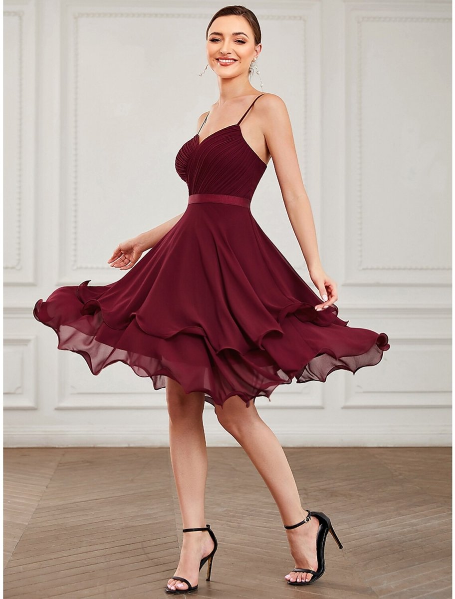 NumberSea - A - Line Homecoming Dresses Elegant Dress Homecoming Short / Mini Sleeveless Sweetheart Chiffon with Pure Color Tiered