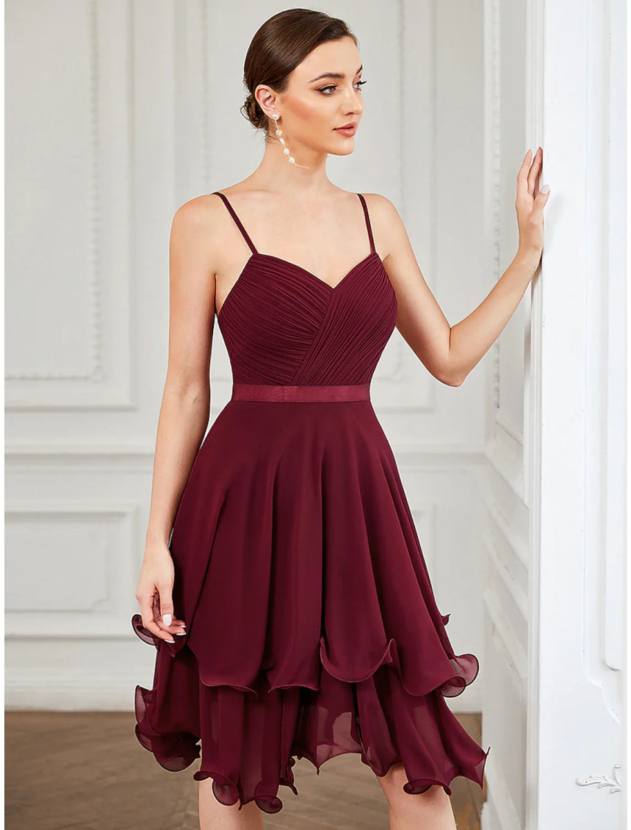 NumberSea - A - Line Homecoming Dresses Elegant Dress Homecoming Short / Mini Sleeveless Sweetheart Chiffon with Pure Color Tiered