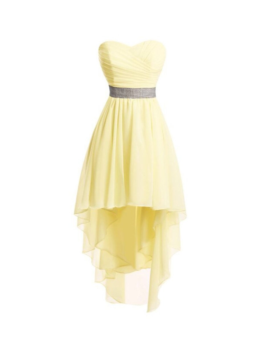 NumberSea - A - Line Homecoming Dresses Tiered Dress Strapless High Low Dress Asymmetrical Sleeveless Chiffon With Ruched