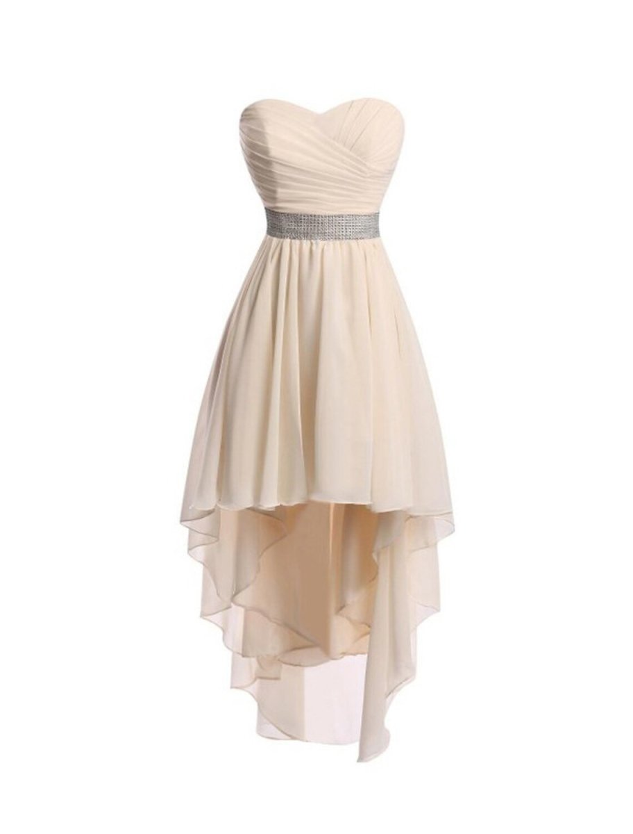 NumberSea - A - Line Homecoming Dresses Tiered Dress Strapless High Low Dress Asymmetrical Sleeveless Chiffon With Ruched