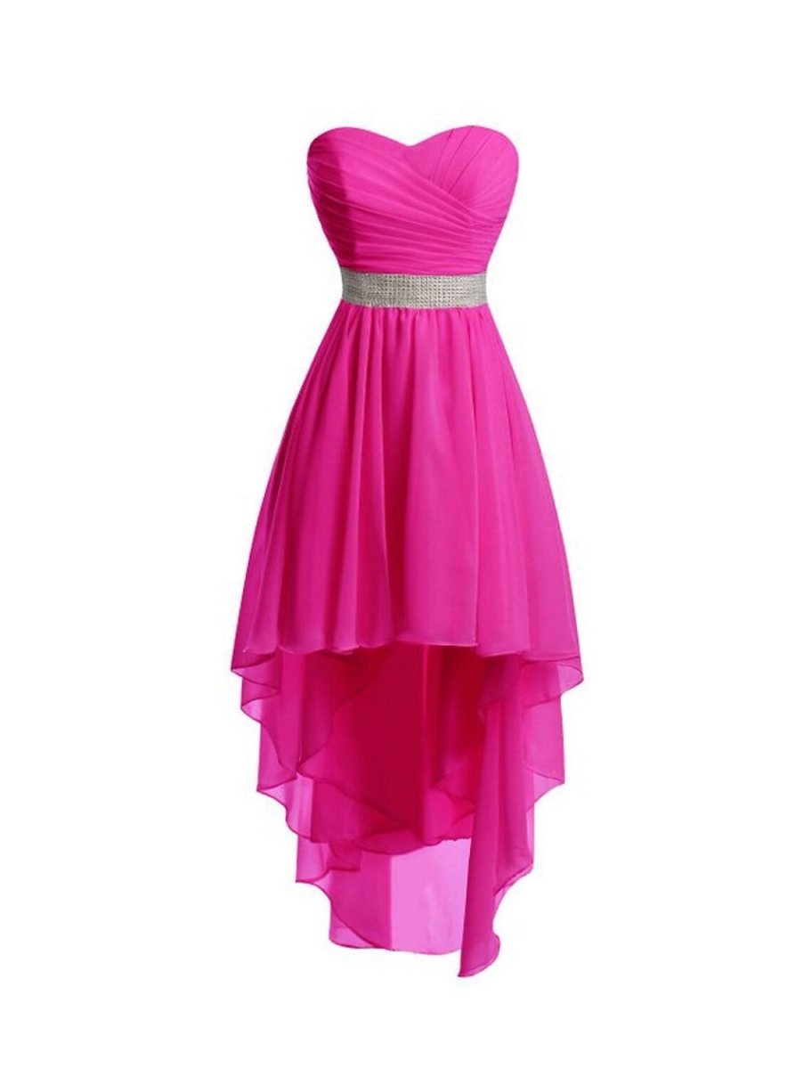 NumberSea - A - Line Homecoming Dresses Tiered Dress Strapless High Low Dress Asymmetrical Sleeveless Chiffon With Ruched