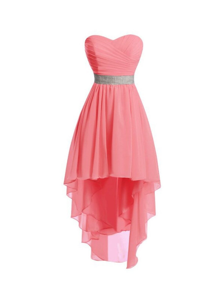 NumberSea - A - Line Homecoming Dresses Tiered Dress Strapless High Low Dress Asymmetrical Sleeveless Chiffon With Ruched